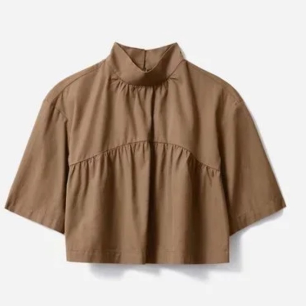 Evelane Blouse Crop Mockneck Short Sleeve